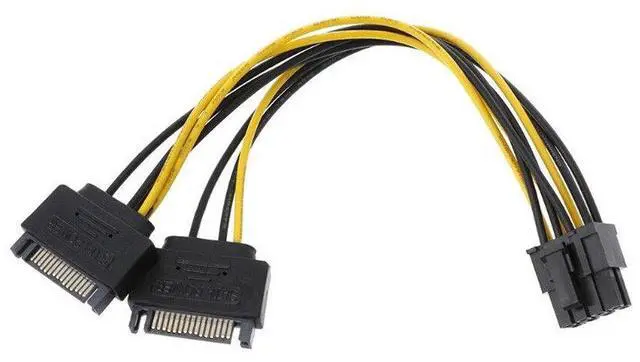 Alt view image 3 of 7 - Dual SATA to PCI-E Power Cable 15Pin SATA to 8 pin / 6 pin Video Card Power Wire