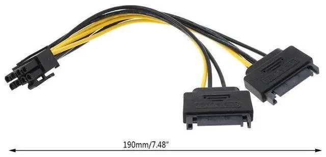 Alt view image 4 of 7 - Dual SATA to PCI-E Power Cable 15Pin SATA to 8 pin / 6 pin Video Card Power Wire