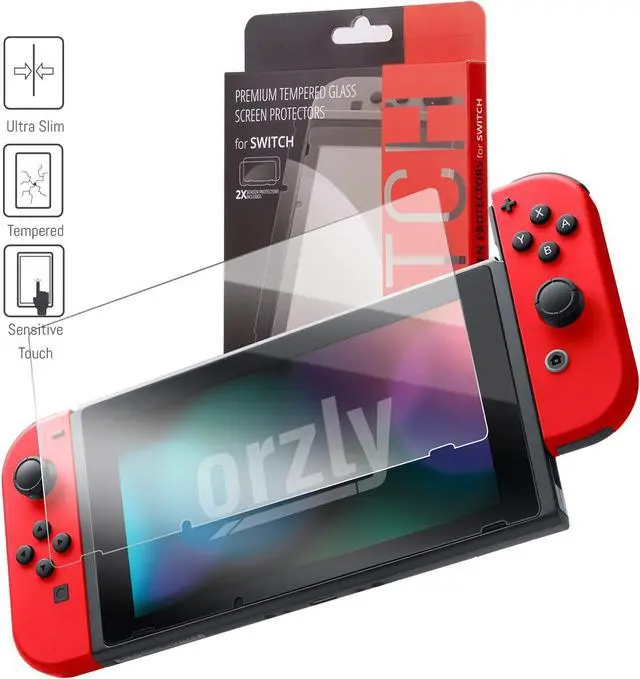 Alt view image 3 of 7 - Orzly Switch Accessories Bundle  Carry Case for Nintendo Switch Console (NOT OLED MODEL) Tempered Glass Screen Protectors, USB Charging Cable, Switch Games Case, Comfort Grip Case & Headphones - RED