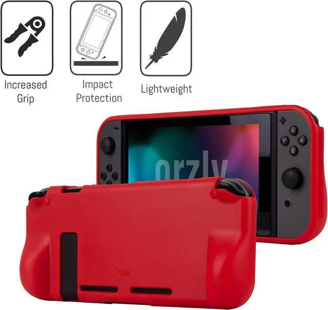 Alt view image 4 of 7 - Orzly Switch Accessories Bundle  Carry Case for Nintendo Switch Console (NOT OLED MODEL) Tempered Glass Screen Protectors, USB Charging Cable, Switch Games Case, Comfort Grip Case & Headphones - RED