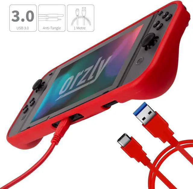 Alt view image 7 of 7 - Orzly Switch Accessories Bundle  Carry Case for Nintendo Switch Console (NOT OLED MODEL) Tempered Glass Screen Protectors, USB Charging Cable, Switch Games Case, Comfort Grip Case & Headphones - RED
