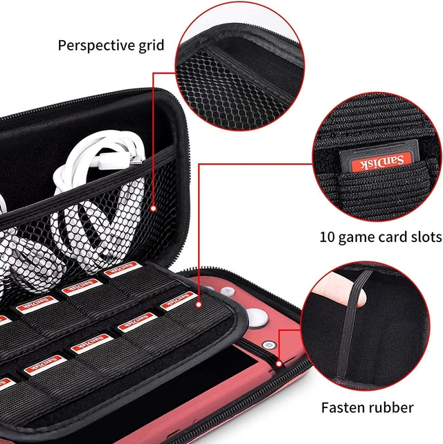 Alt view image 3 of 7 - DLseego Carrying Case for Nintendo Switch lite, Newest Design Portable Travel Carrying Case 4 in 1 Accessories Kit with 1 Pcs Glitter case, 2 Pcs Screen Protectors and 4 PcsThumb Grips Caps - Pink