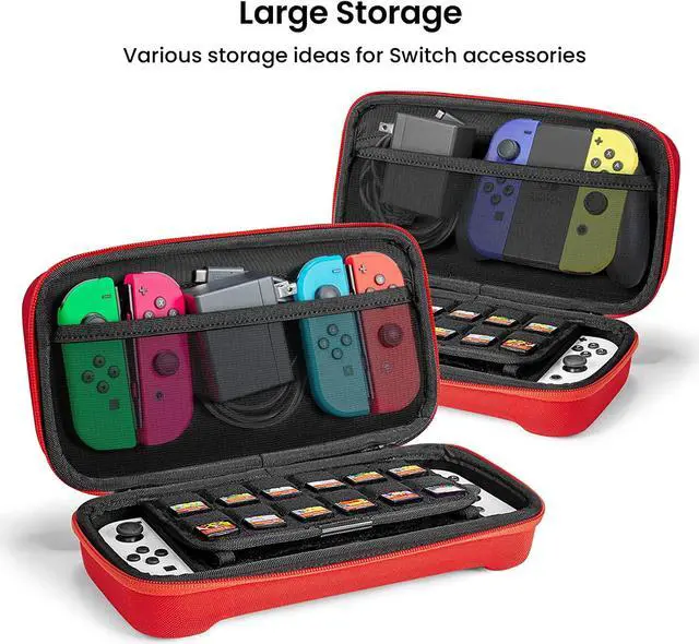 Alt view image 2 of 7 - tomtoc Carrying Case for Nintendo Switch/OLED Model, Large Travel Switch Case with Pocket for Joy-con Grip, AC Adapter, Protective Portable Carry Case with 24 Game Cartridges and Stand, Red