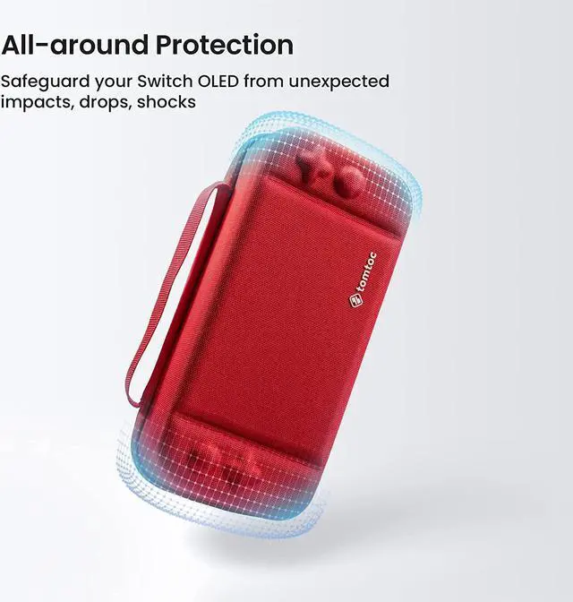 Alt view image 5 of 7 - tomtoc Carrying Case for Nintendo Switch/OLED Model, Large Travel Switch Case with Pocket for Joy-con Grip, AC Adapter, Protective Portable Carry Case with 24 Game Cartridges and Stand, Red