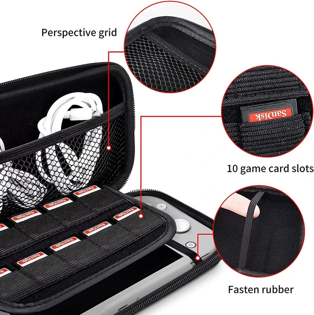 Alt view image 2 of 7 - DLseego Carrying Case for Nintendo Switch lite, Newest Design Portable Travel Carrying Case 4 in 1 Accessories Kit with 1 Pcs Glitter case, 2 Pcs Screen Protectors and 4 PcsThumb Grips Caps - Black