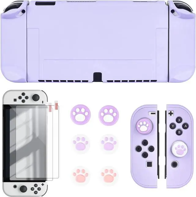 Main image of DLseego Switch OLED Protective Case Dockable Hard Shell Anti-Scratch Cover Joycon Accessory Skin with 6PCS Thumb Grips Caps and 2Pc Screen Protectors -- Purple