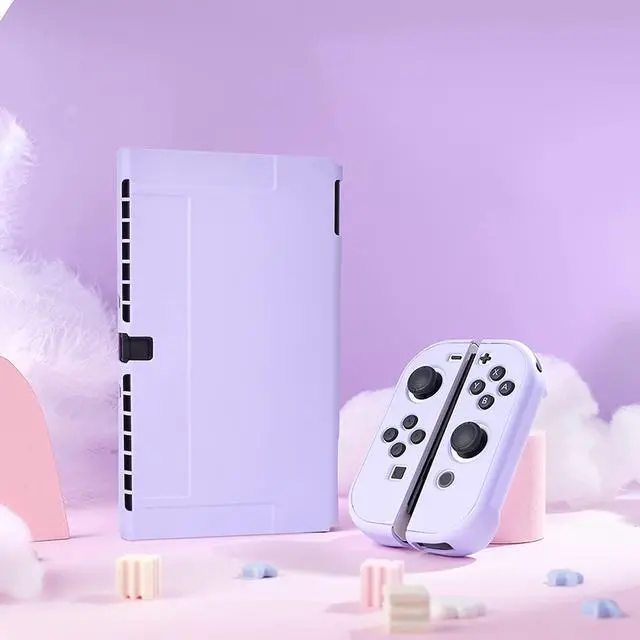 Alt view image 2 of 7 - DLseego Switch OLED Protective Case Dockable Hard Shell Anti-Scratch Cover Joycon Accessory Skin with 6PCS Thumb Grips Caps and 2Pc Screen Protectors -- Purple