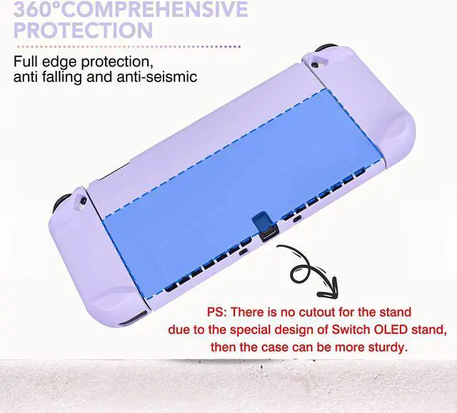 Alt view image 3 of 7 - DLseego Switch OLED Protective Case Dockable Hard Shell Anti-Scratch Cover Joycon Accessory Skin with 6PCS Thumb Grips Caps and 2Pc Screen Protectors -- Purple