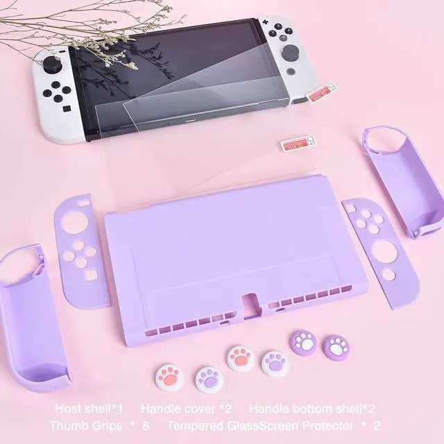 Alt view image 6 of 7 - DLseego Switch OLED Protective Case Dockable Hard Shell Anti-Scratch Cover Joycon Accessory Skin with 6PCS Thumb Grips Caps and 2Pc Screen Protectors -- Purple