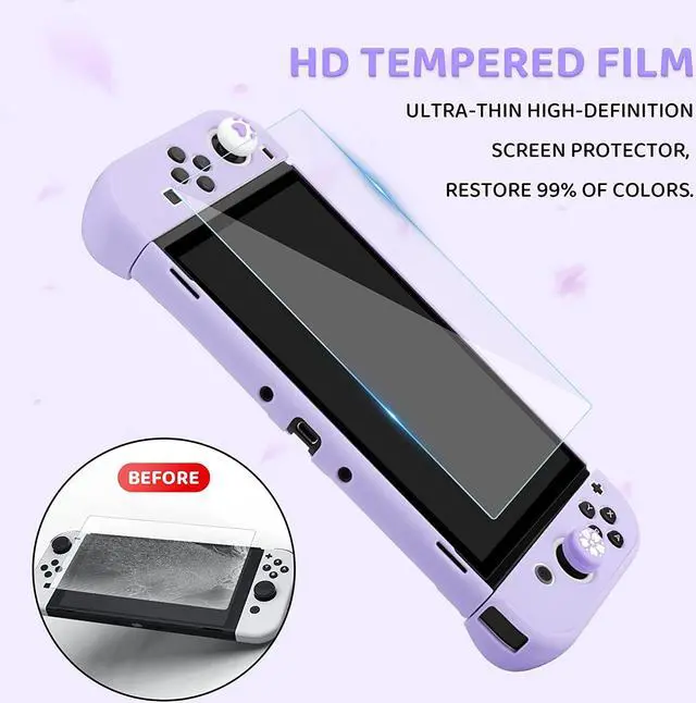 Alt view image 6 of 7 - FANPL Case bundle for Nintendo Switch OLED Accessories, Carrying Case for Switch OLED and Joy Con Controller with Hard Flip Protective Case and Screen protector, 4 Thumb Grips, Shoulder Strap (Purple)