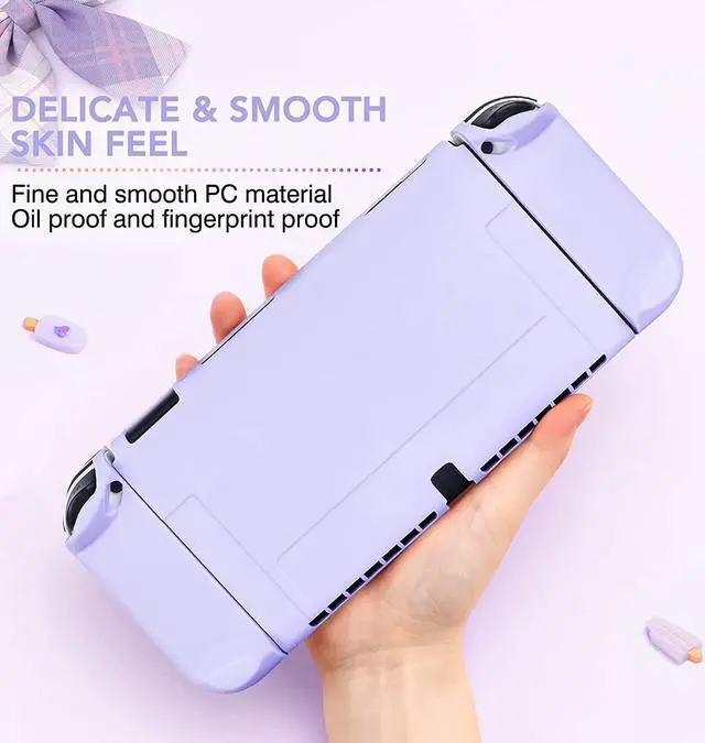 Alt view image 7 of 7 - DLseego Switch OLED Protective Case Dockable Hard Shell Anti-Scratch Cover Joycon Accessory Skin with 6PCS Thumb Grips Caps and 2Pc Screen Protectors -- Purple