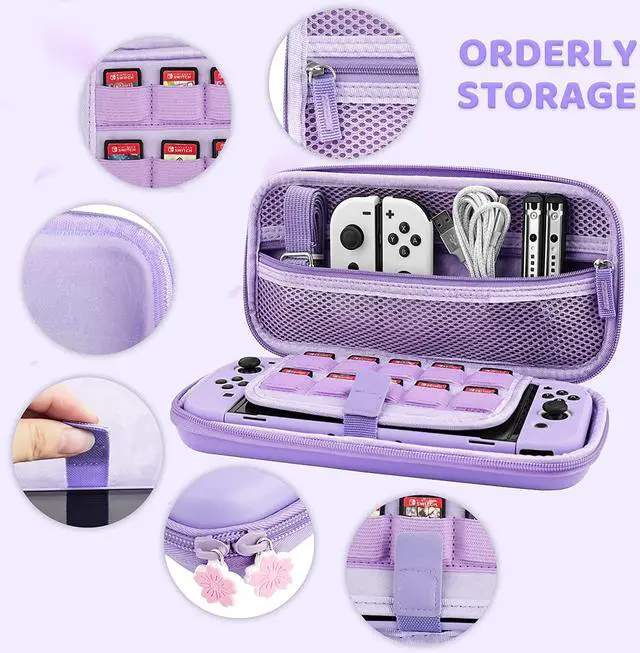 Alt view image 2 of 7 - FANPL Case bundle for Nintendo Switch OLED Accessories, Carrying Case for Switch OLED and Joy Con Controller with Hard Flip Protective Case and Screen protector, 4 Thumb Grips, Shoulder Strap (Purple)