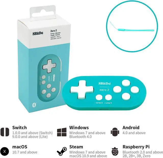 Alt view image 4 of 7 - Mcbazel 8Bitdo Zero 2 Bluetooth Gamepad Wireless Controller for NS Switch/Windows/Android/macOS/Steam/Raspberry Pi (Turquoise Edition) with Keychain