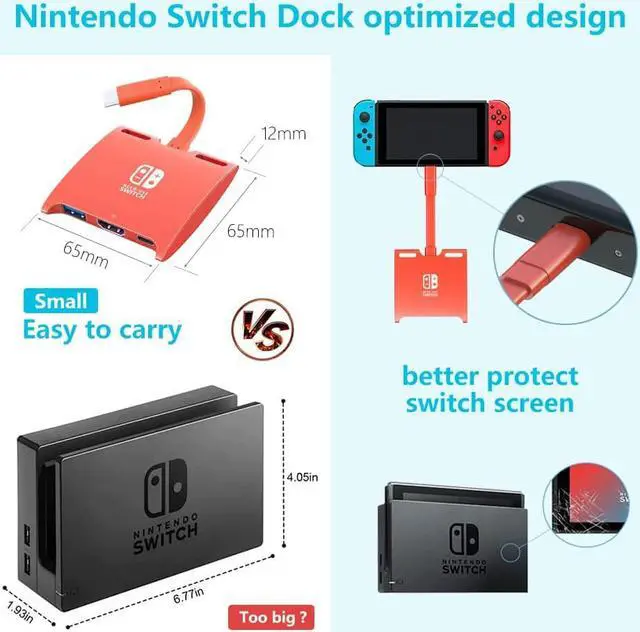 Alt view image 2 of 7 - HARIBOL Switch Dock, 4K@60Hz for Nintendo Switch Dock, 1080P@60Hz for Nintendo Switch Docking Station, Mini Switch Dock with HDMI, USB and 100W PD Port Compact Switch OLED MacBook Samsung DEX