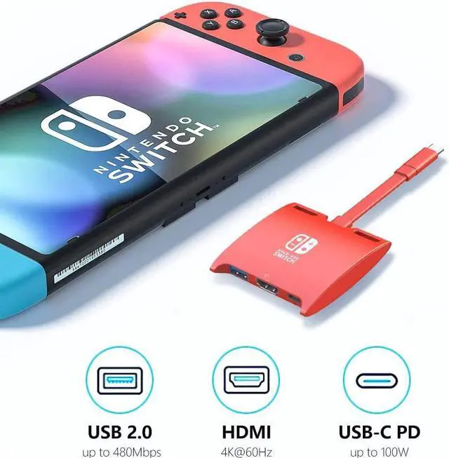Alt view image 6 of 7 - HARIBOL Switch Dock, 4K@60Hz for Nintendo Switch Dock, 1080P@60Hz for Nintendo Switch Docking Station, Mini Switch Dock with HDMI, USB and 100W PD Port Compact Switch OLED MacBook Samsung DEX