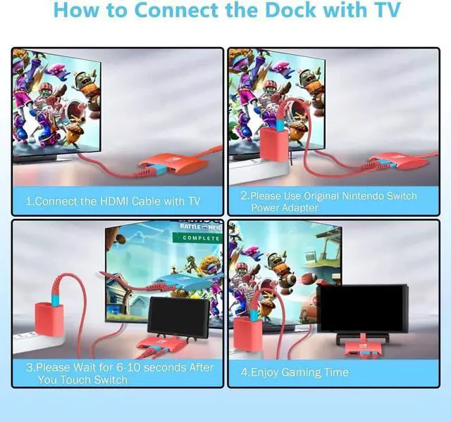 Alt view image 4 of 7 - HARIBOL Switch Dock, 4K@60Hz for Nintendo Switch Dock, 1080P@60Hz for Nintendo Switch Docking Station, Mini Switch Dock with HDMI, USB and 100W PD Port Compact Switch OLED MacBook Samsung DEX