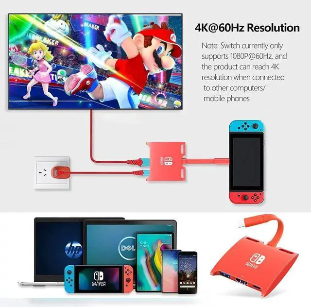 Alt view image 7 of 7 - HARIBOL Switch Dock, 4K@60Hz for Nintendo Switch Dock, 1080P@60Hz for Nintendo Switch Docking Station, Mini Switch Dock with HDMI, USB and 100W PD Port Compact Switch OLED MacBook Samsung DEX