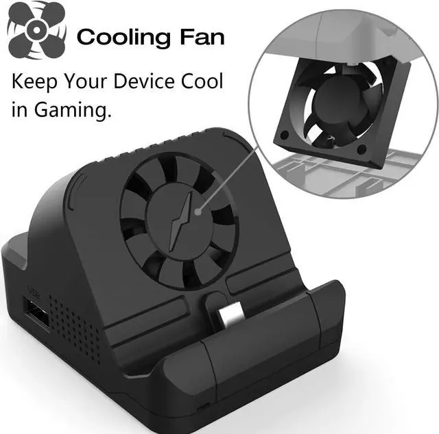 Alt view image 2 of 7 - Switch Dock for Nintendo, TV Switch Docking Station Portable Switch Dock to TV for Nintendo Switch/Nintendo Switch OLED Model with USB 3.0 Port and Cooling Fan (Black)
