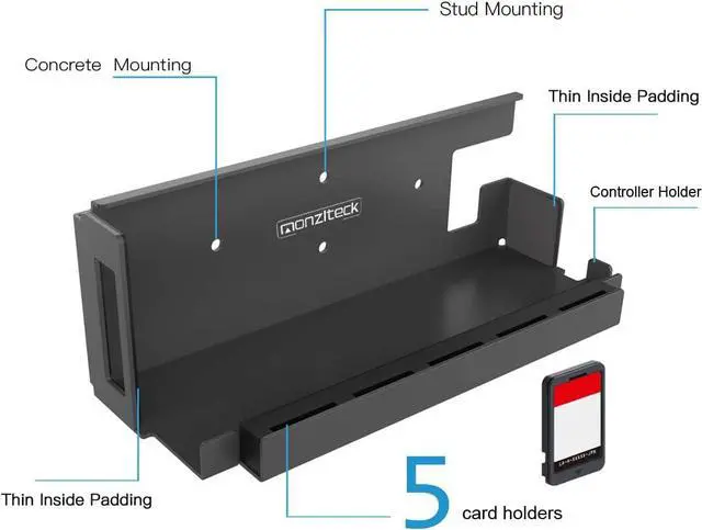 Alt view image 2 of 7 - Monzlteck Wall Mount for Switch+Controller Mount,Compatible with OLED Version,Game Card Holder,Solid Metal