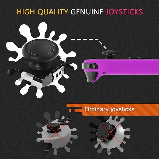 Alt view image 3 of 7 - Wireless Joy Con Compatible for Nintendo Switch/OLED/Lite, Switch Joycon Support Wake-up Function and 6-Axis Gyro with Grip and Straps (Purple and Orange)