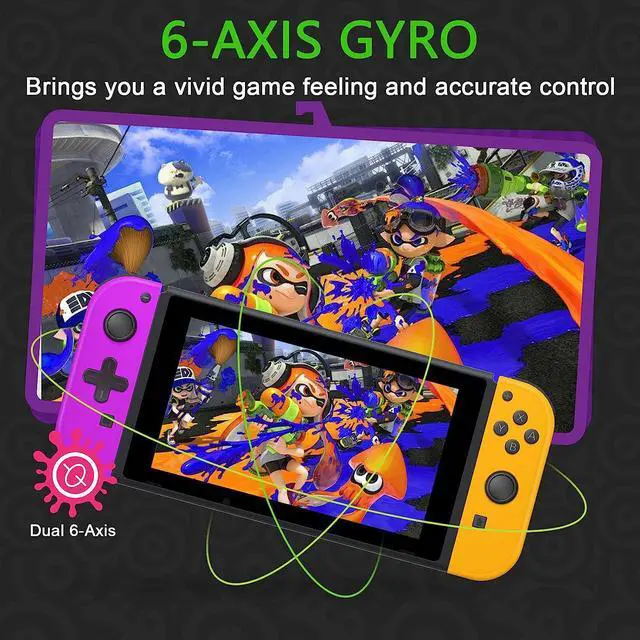 Alt view image 4 of 7 - Wireless Joy Con Compatible for Nintendo Switch/OLED/Lite, Switch Joycon Support Wake-up Function and 6-Axis Gyro with Grip and Straps (Purple and Orange)
