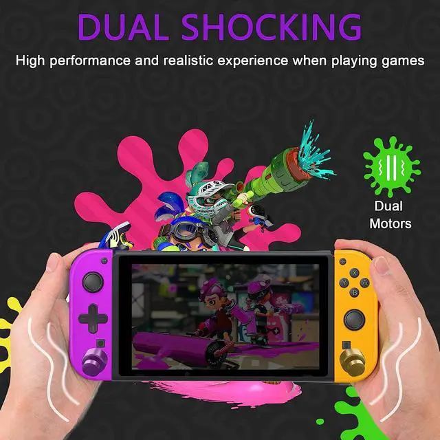 Alt view image 5 of 7 - Wireless Joy Con Compatible for Nintendo Switch/OLED/Lite, Switch Joycon Support Wake-up Function and 6-Axis Gyro with Grip and Straps (Purple and Orange)