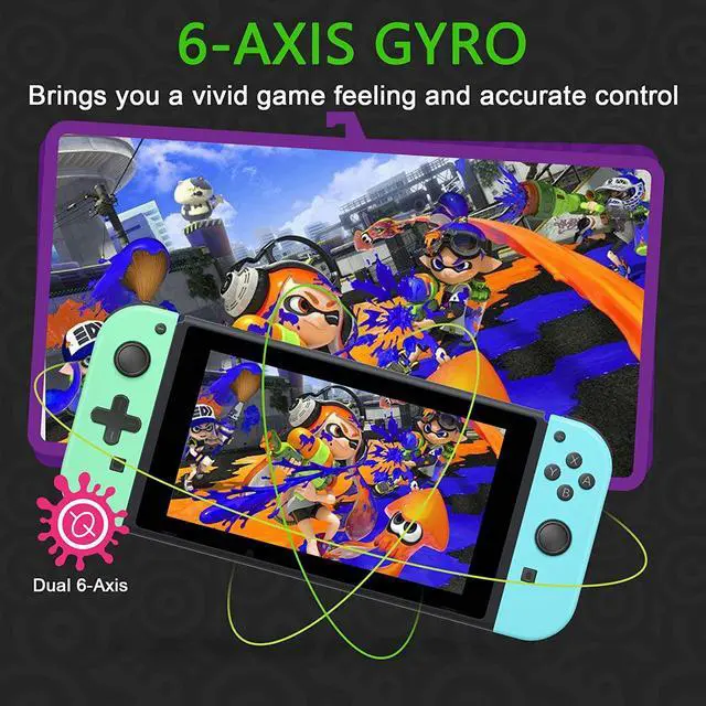 Alt view image 4 of 7 - Wireless Joy Con Compatible for Nintendo Switch/OLED/Lite, Switch Joycon Support Wake-up Function and 6-Axis Gyro with Grip and Straps (Blue and Green)