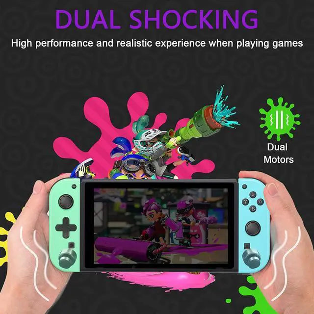 Alt view image 5 of 7 - Wireless Joy Con Compatible for Nintendo Switch/OLED/Lite, Switch Joycon Support Wake-up Function and 6-Axis Gyro with Grip and Straps (Blue and Green)