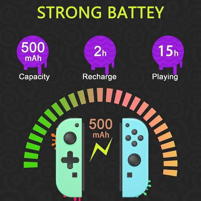 Alt view image 6 of 7 - Wireless Joy Con Compatible for Nintendo Switch/OLED/Lite, Switch Joycon Support Wake-up Function and 6-Axis Gyro with Grip and Straps (Blue and Green)