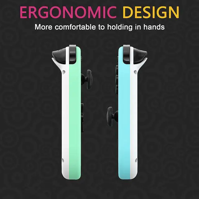 Alt view image 7 of 7 - Wireless Joy Con Compatible for Nintendo Switch/OLED/Lite, Switch Joycon Support Wake-up Function and 6-Axis Gyro with Grip and Straps (Blue and Green)