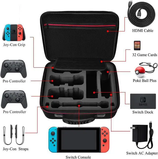 Alt view image 2 of 7 - Diocall Deluxe Carrying Case Compatible with Nintendo Switch and Switch OLED 2021, Travel Bag Fit Switch Pro Controller