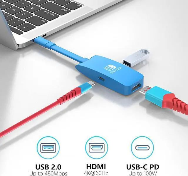 Alt view image 4 of 7 - GOPALA Switch Dock, 4K@60Hz for Nintendo Switch Dock, Portable Switch Dock for Nintendo Switch Docking Station to TV, 1080P Switch Docking Station for Nintendo Switch MacBook Pro Air Samsung DEX-Blue