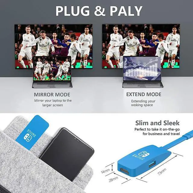 Alt view image 6 of 7 - GOPALA Switch Dock, 4K@60Hz for Nintendo Switch Dock, Portable Switch Dock for Nintendo Switch Docking Station to TV, 1080P Switch Docking Station for Nintendo Switch MacBook Pro Air Samsung DEX-Blue