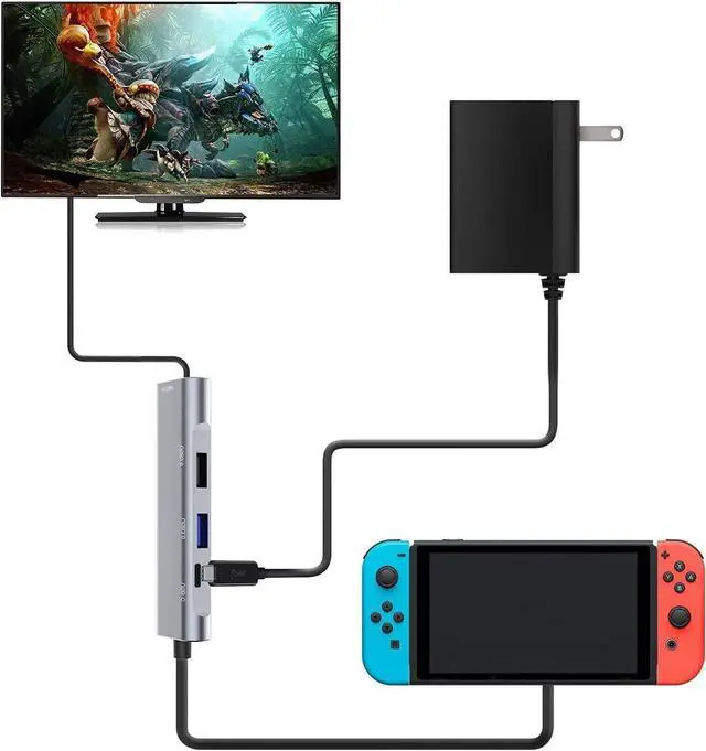 Alt view image 2 of 7 - RREAKA TV Dock Station for Nintendo Switch/Switch OLED, Portable Nintendo Switch Dock Station Replacement with 4K HDMI Adapter/Type C Port/USB 3.0 PortReplacement TV Dock for Nintendo Switch