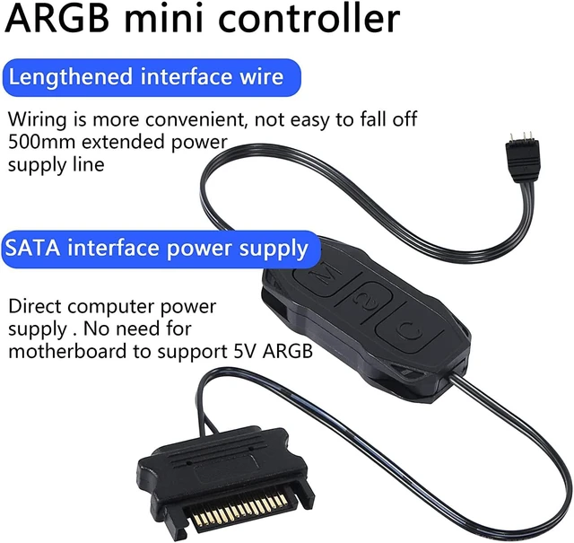 Alt view image 2 of 6 - 5V 3PIN ARGB Controller,Built-in Light Mode,SATA Power Supply,for Motherboards W