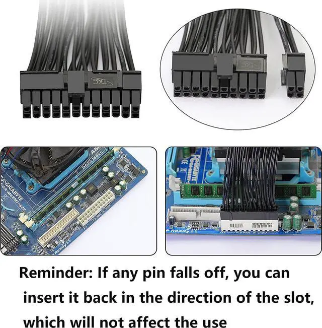 Alt view image 2 of 7 - GELRHONR Dual PSU Power Supply 24-pin ATX Motherboard Splitter Cable,24pin(20+4) for ATX Motherboard Extension Cable PSU Female to Male Y Adapter Cable -1Ft