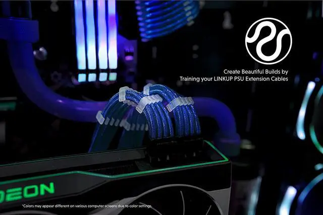 Alt view image 5 of 6 - LINKUP - 30cm PSU PC Power Extension Cable Metallic Sleeved Silicone Coated Soft & Flexible to Route Custom Mod GPU & CPU w/Comb Kit1x 24P (20+4)1x 8P (4+4) CPU2X 8P (6+2) GPU300mm - Blue