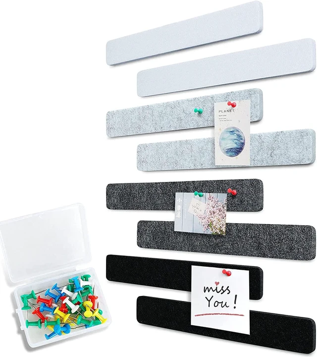 Main image of Uoisaiko Felt Pin Board Bar 15"x2", Pack of 8 Bulletin Board Strips with 40 Push Pins, Home Office Memos Notice Boards Felt Wall Tiles