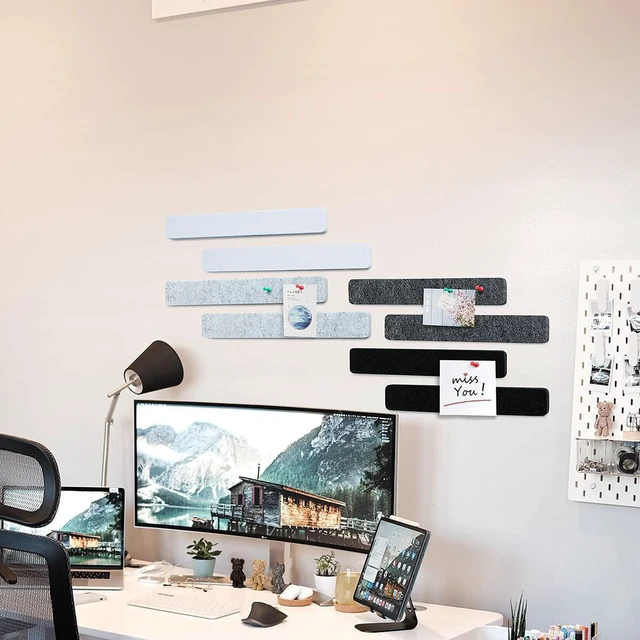 Alt view image 4 of 7 - Uoisaiko Felt Pin Board Bar 15"x2", Pack of 8 Bulletin Board Strips with 40 Push Pins, Home Office Memos Notice Boards Felt Wall Tiles