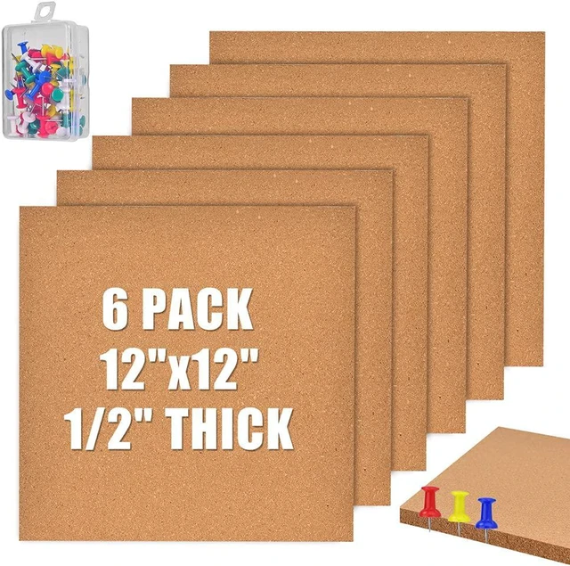 Main image of YCCYYCCY 12"x12" (30.5 X 30.5cm) Self-Adhesive Cork Borad, 1/2" (12mm)Thick Cork Boards for Walls, 6 Pack Bulletin Board with 50 Push Pins, Cork Board Tiles for Office, Home, School(12mm,6P,CA)