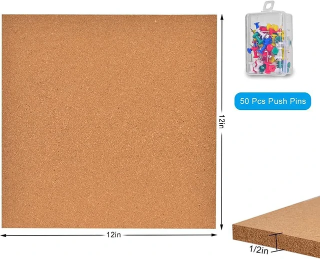 Alt view image 2 of 7 - YCCYYCCY 12"x12" (30.5 X 30.5cm) Self-Adhesive Cork Borad, 1/2" (12mm)Thick Cork Boards for Walls, 6 Pack Bulletin Board with 50 Push Pins, Cork Board Tiles for Office, Home, School(12mm,6P,CA)