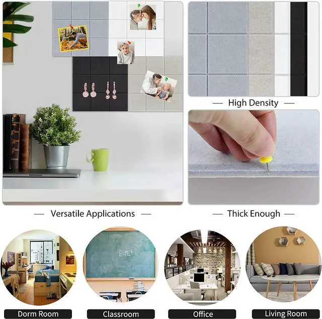 Alt view image 6 of 6 - BXI Felt Bulletin Board - 12 X 12 X 3/8 Inches 6 Pack Self-Adhesive Vision Board, Thick Sturdy Pin Board with Beveled Edge for Home Office Classroom Wall Decoration (Sudoku, White)