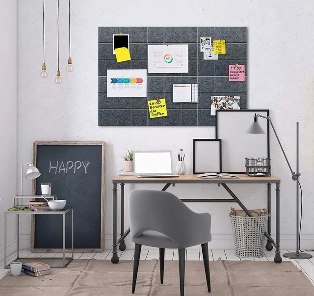 Alt view image 3 of 7 - Uoisaiko Large Felt Board Tiles for Wall with 30 Push Pins, 11.8"x11.8" Pack of 6 Pin Board Notice Boards for Home Office Kitchen, Bulletin Board Wall Tiles for Photos Memos