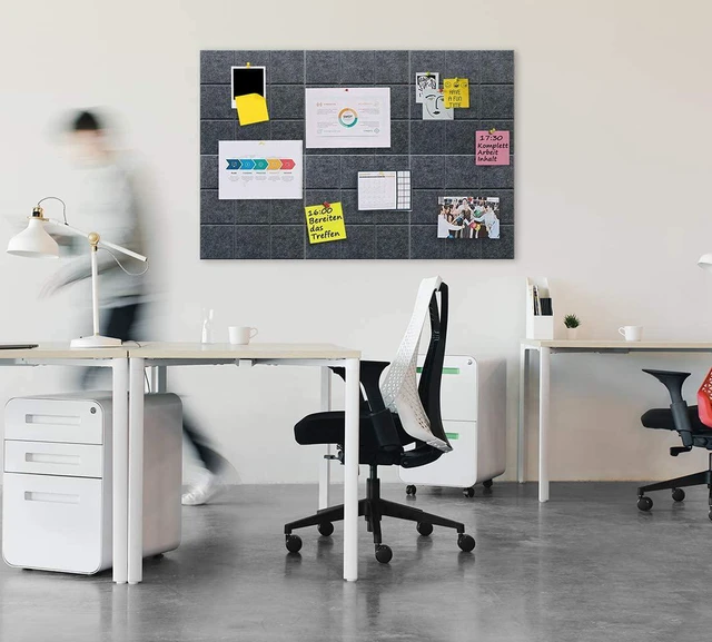 Alt view image 4 of 7 - Uoisaiko Large Felt Board Tiles for Wall with 30 Push Pins, 11.8"x11.8" Pack of 6 Pin Board Notice Boards for Home Office Kitchen, Bulletin Board Wall Tiles for Photos Memos