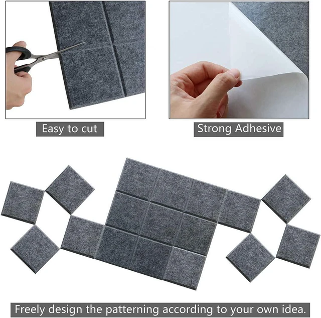 Alt view image 6 of 7 - Uoisaiko Large Felt Board Tiles for Wall with 30 Push Pins, 11.8"x11.8" Pack of 6 Pin Board Notice Boards for Home Office Kitchen, Bulletin Board Wall Tiles for Photos Memos