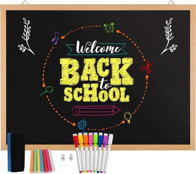 Main image of Magnetic Chalk Board 24" X 18", Blackboard, Real Natural Wood Framed Wall Chalkboard Signs for Kitchen, Kids, Home Decor, School, Restaurant.