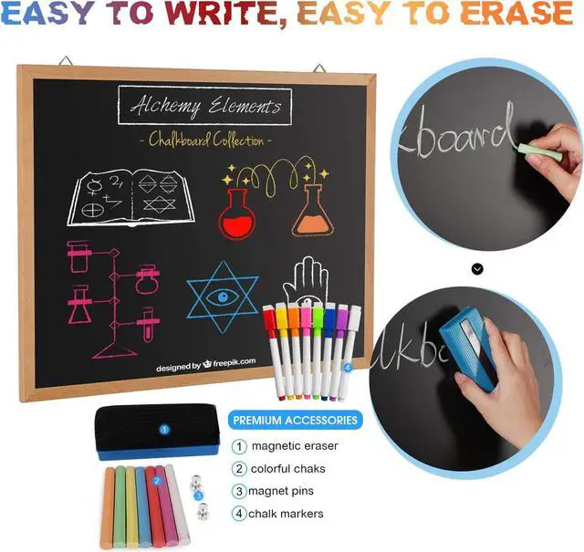 Alt view image 2 of 7 - Magnetic Chalk Board 24" X 18", Blackboard, Real Natural Wood Framed Wall Chalkboard Signs for Kitchen, Kids, Home Decor, School, Restaurant.