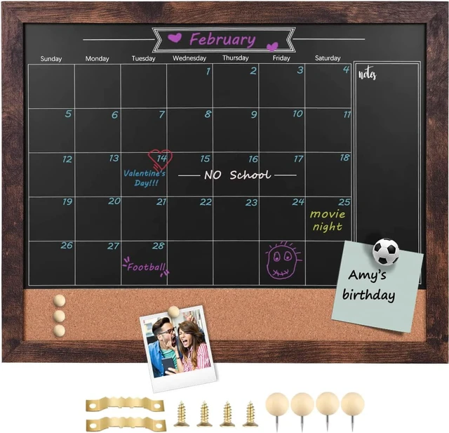 Main image of Umtiti Chalkboard Calendar and Bulletin Combo Board. Brown Wooden FrameMagnetic Chalkboard.Perfect for Office, Home School Message BoardBN-3442-CA