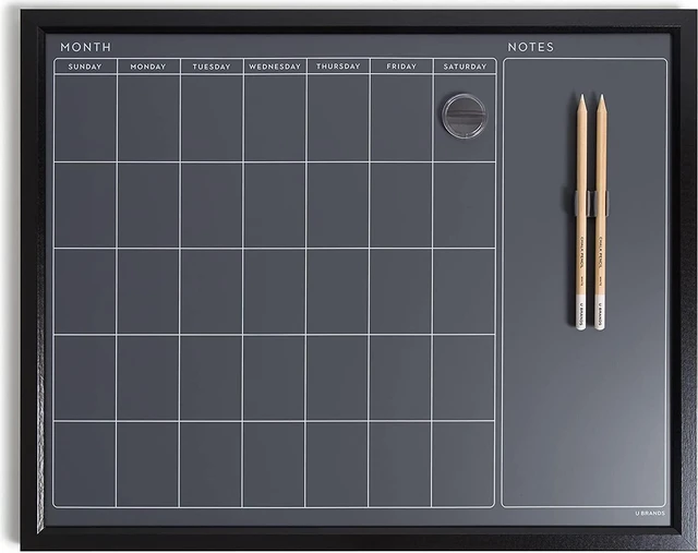 Main image of U Brands Magnetic Calendar Chalk Board, 16 x 20 inches, Black Wood Frame, Pencils Included (2518U00-04)