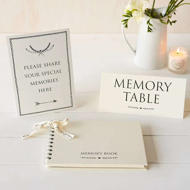 Main image of ANGEL & DOVE Luxury A5 Ivory Memory Book & 2 Sign Set (8" x 6") - for Funeral, Remembrance, Condolence, Celebration of Life
